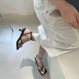 MQTIME  -  Low Sandals Woman Leather Suit Female Beige 2022 Summer Women’s Shoes Clear Heels Med Buckle Strap Low-heeled Black Gladiator Fa