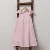 MQTIME  -  Girls Linen Adjustable Ribbon Dress Summer New Children's Casual Loose Cotton And Linen Lovely Pink Dresses With Pockets TZ273