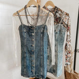 MQTIME  -  American Style Denim Dress Straps Summer Button Down Sleeveless Sheath Denim Dresses Vintage Slim Fit Jean Vestidos