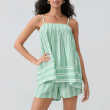 MQTIME  -  Women Y2k Aesthetic 2 Piece Outfits Sets Sexy Sleeveless Loose Cami Tops Wide Leg Shorts Loungewear Striped Summer Shorts Sets