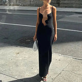 MQTIME  -  Women Evening Dress Elegant Solid Color Irregular V Neck Maxi Dress Sexy Sleeveless Backless Pleated Hem Resort Sling Dress