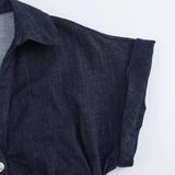 MQTIME  -  Spring Summer New Series Denim Dress Lapel Side Zipper Fashion Wrinkle Waist Slim Elegant Female Vestidos