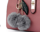 MQTIME  -  Women Fashion Hairball Shopper Totes Solid Color PU Leather Large Capacity Handbag Ladies Luxury Designer Crossbody Shoulder Bag