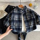  MQTIME  -  Kids Baby Boys Jacket Plaid Turn Down Collar Thicken Warm Toddler Boys Coat Versatile Letter Printed Little Boys Outwear Coat