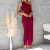 MQTIME  -  Spring Sexy One-shoulder Sleeveless Long Dress Women Elegant Solid Slim Tie-up Evening Dress Summer Backless Hollow Office Dress