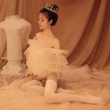MQTIME  -  ﻿ Sexy Shoulderless Bodysuit Rulles Tulle Pregnancy Dress White Maternity Photography Dresses for Photo Shoot Prop Accessories