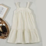 MQTIME  -  Girls Cotton And Linen Sleeveless Straps Dress Summer New Ruffled Hem Casual Vacation Backless Linen Dresses