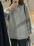 MQTIME  -   Women Knitting Sweater Autumn Winter Solid Color Knitwear Women's Japanese Loose Crew Neck Thickened Lazy Sweater
