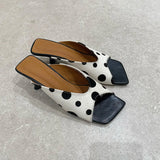  MQTIME  -  Summer Women Polka Dot Slippers Square Open Toe Wedges Heel Slip On Elegant Ladies Office Daily Party Dress Fashion Slide