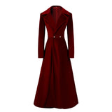 MQTIME  -  Women's Elegant Slim Fit Velvet Trench Long Coat Retro Temperament Red Evening Party Outfits Spring Beautiful Charming Jackets