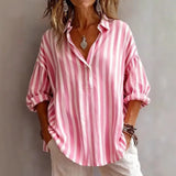 MQTIME  -  spring Summer New Fashion Lapel Long-sleeved Pullover Shirt Casual Printed Striped Loose Women's Versatile Comfortable Shirt