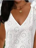 MQTIME  -  Summer Lace Dress V Neck Sleeveless Boho Cotton Dress Embroidery Hollow Out Lace-up Vestidos Lose Fit Robe Femme Été