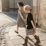  MQTIME  -  Retro Linen Black And White Plaid Girls Square Neck Dress Summer New Baby Girl Cotton Linen Loose Breathable Sleeveless Dresses