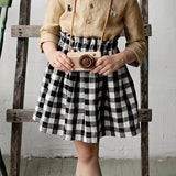 MQTIME  -  Classic Black And White Plaid Skirt Girls Summer New Loose Elastic Waist Skirt Mori Retro Cotton Linen Short A-Line Skirts