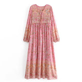 MQTIME  -  Boho Dress Long-sleeved Floral Printing Maxi Vestidos Loose Fit Holiday Style Beach Dress Rayon Hippie Ethnic Dresses