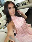 MQTIME  -  Women Solid Lace Up Halter Backless Mini Dress Sexy Sleeveless Holiday Beach Party Short Dresses Summer Vacation Vestidos