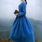 MQTIME  -  French Style Lady Pure Color Ruffle Evening Dress Elegant Temperament Long Sleeve Dress Casual U Collar High Waist Banquet Dress