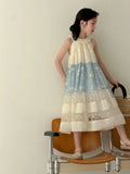 MQTIME  -  Girls Dress Spring and Summer New Childrens Clothing Korean Style Girl Baby Lace Splicing Flower Hanging Neck Halter Dress