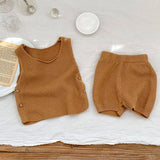 MQTIME  -  New Baby Clothing Knitted Sweater Thin Tank Top Open Button Top+Shorts 2-piece Set for Boys and Girls