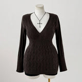 MQTIME  -  Autumn/Winter  Large Knitted Top Solid Color Fashion Women's Wear Waist Bag Hip Cover Head Deep V-neck Temperament Sweater