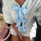 MQTIME  -  Women's Casual Striped 2 Piece-Set Shorts Contrast Bow Lace-Up Cardigan Loose Shorts Daily Party Fashion Female Sets New