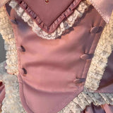 MQTIME  -  Pink Bra Shirt Skirt Lolita Cute Sweet Girl Lace Princess Dress Young Girls Birthday Lolita Tutu Dress Flower Party Dress