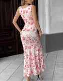 MQTIME  -  Summer Women's Sweet Dress Floral Long Dress Female Clothing New Fashion Temperament Women Elegant Mermaid Dresses