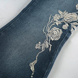 MQTIME  -  Chic Rose Embroidered Gradient Slightly Flared jeans for Women Slim Low Rise Dragging Denim Pants Casual Elegant Fashion Trouser