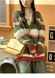 MQTIME  -  Striped Sweater Jacket Autumn New Style Loose Slimming Contrasting Long Sleeved Knitted Sweater