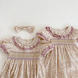 MQTIME  -  New Summer Sisters Clothes 2-6Yrs Girls Princess Dress Short Sleeved Cotton Floral Printing Kids Party Dresses