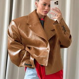 MQTIME  -  Autumn and Winter New Suit, Collar Leather Jacket Jacket Feminine Design Sense and Fashionable Temperament