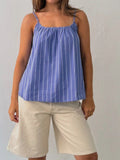 MQTIME  -  Women s Sleeveless Striped Print Spaghetti Strap Scoop Neck Loose Tank Top Casual Streetwear Fashion Summer Wear