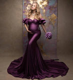 MQTIME  -  Dark Purple Robe Maternity Dress for Baby Shower Mermaid Photo Shoot Vestiti Sposa Pregnant Women Gowns Customized