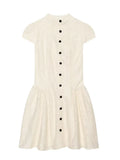 MQTIME  -  Off White Round Neck Cap Sleeve Button Front Mini Dress Elegant Textured Fit Skater Gown Summer Daily Office Casual Outfits