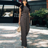 MQTIME  -  Casual Polka Dot Women's Jumpsuit Elegant O-neck Waist Cinching Pockets Wide Leg Pants Lady Bodysuit Summer Female Streetwears