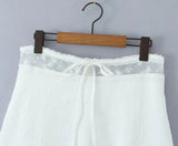  MQTIME  -  Vacation Mesh Lace Skirt Long Hollow Summer Tie Waist New Design White