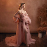 MQTIME  -  Sweet Photography Maternity Dresses with 3D Flowers Pink Pregnant Woman Photoshoot Dress Woman Tulle Maternity Gowns