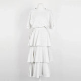 MQTIME  -  Korean Style Summer Women's Dress Lady Stretchy Tiered Dress for Travel Female Ruffled Hem Knitted Midi Dress Sweet Cake Dresses