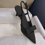 MQTIME  -  Bow Hollow High Heels Summer New Pointed Thin Heel Silk Toe Cap Women's Sandals