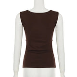 MQTIME  -  2000s Aesthetic Circular Design Sleeveless T-shirts Elegant Fashion V-neck Slim Tank Top Women Acubi Solid Blouse Vests