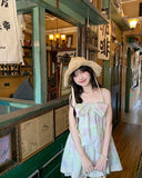 MQTIME  -  Woman Dress Sweet Elegant Floral Printed Lace Patchwork Sleeveless Bow Summer Fashion Party Mini Dresses Female Casual