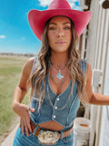 MQTIME  -  Summer Women's Clothing Y2K Tops Sleeveless V Neck Denim Vest For Woman Ultra Short Regular Fit Solid Color Street Style