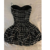  MQTIME  -  Summer Plaid ter Dr Women's Small Size Waist Cinching Design Ele Slimming ort Skirt A-Line Midi Dr