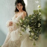  MQTIME  -  Women Maternity Dress for Photoshoot Lady White Elegant Lace Perseptive Long Dress Clothing for Studio Photography Shooting