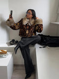 MQTIME  -  Female autumn Winter Vintage Leopard Printed Fur Coat Long Sleeves Lapel Loose Warm Retro Jacket Causal Street Coats 2025