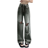 MQTIME  -  Baggy Ripped Jeans Pant For Women High Waist E Girl Style Trousers Fashion Vintage Streetwear Holes Rips Denim Jean Pants