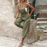 MQTIME  -  Elegant Sleeveless Square Collar Office Overalls Lady Fashion Buckle Strap Solid Romper 2024 Drawstring Tie-up Cargo Jumpsuit