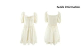 MQTIME  -  Sweet Summer Mini Dress for plus Size Women with Wood Grain Ruffle Bubble Sleeve Square Collar Waist Cinching Fashionable
