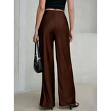 MQTIME  -  High Waist Silk Satin Wide Leg Pants Straight Cut Women's Premium Quality Trousers Drapey Elegant Fashionable Spring