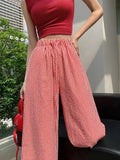 MQTIME  -  New Autumn Red Plaid Wide Leg Pants Women Casual Loose Floor Pants Ladies Elastic Waist Drawstring Mop Pants Pantalones